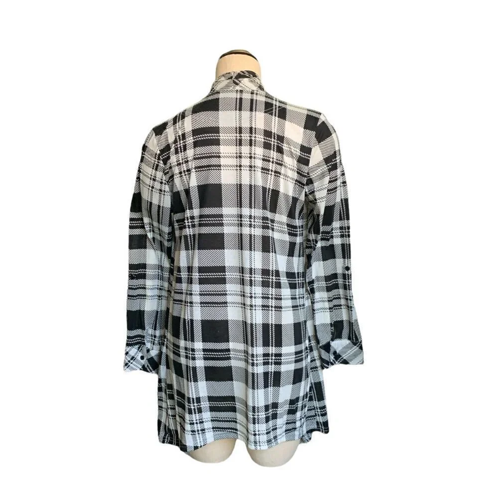 New York Laundry Plaid Duster Cardigan L Black & White L #18J‎